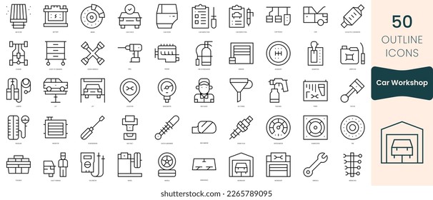 Set of car workshop icons. Thin linear style icons Pack. Vector Illustration