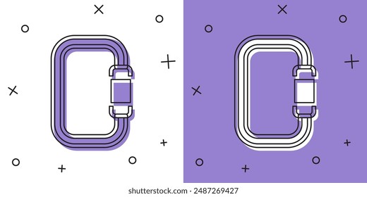 Set Carabiner icon isolated on white and purple background. Extreme sport. Sport equipment.  Vector