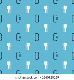 Set Carabiner and Wetsuit for scuba diving on seamless pattern. Vector