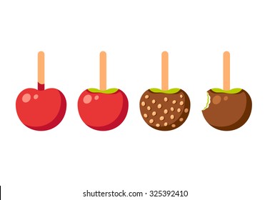 Set of caramel apples isolated on white. Modern vector illustration.