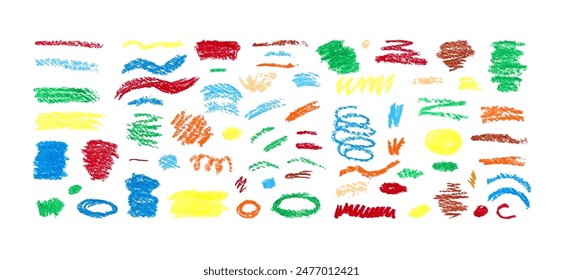 Set Carchoal Doodle stroke and Squiggles. Hand Drawn Scribble Texture Brush. Vector illustration of Abstract Crayon Grunge  Strokes with Collared chalk for banner, web, digital poster for Kids.