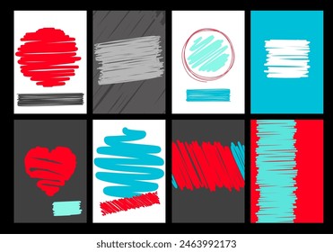Set of card, banner, label, flyer, coupon, sticker, placard with detail in doodle style. Template for greeting, decoration, congratulation, invitation with scribbled element. Vector illustration EPS8