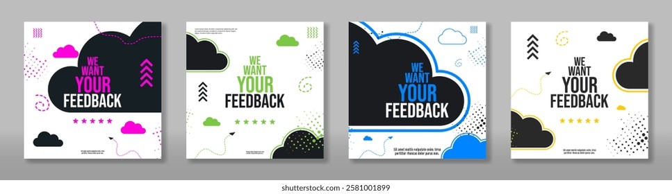 Set of card banner with white backdrop. Vector illustration. Feedback cover or poster concept. 