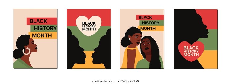 Set of card for black history month freedom poster design background. African American people banner. Woman poster label holiday concept template. Vector illustration poster