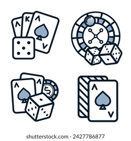 Set of card and casino outline icons