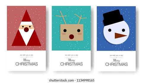 Set card of Christmas and Happy new year. Vector illustration.