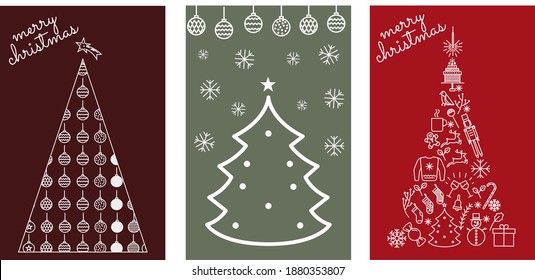 set of card with christmas trees