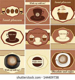 set of card with coffee and chocolate