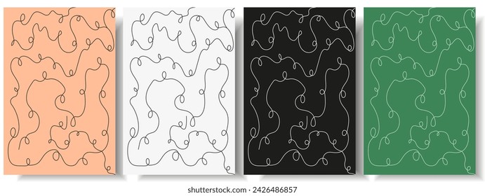 Set card cover design with trendy Doodle lines. Collection postcard template with Geometric Wave line. Vector illustration EPS 10 Editable stroke.