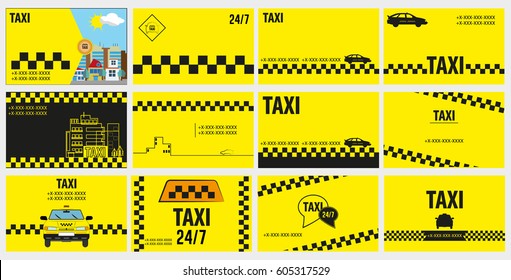 Set of card customer service of a taxi. Vector illustration.