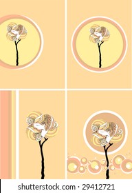 Juego de cartas de diseño con árbol romántico en colores hermosos