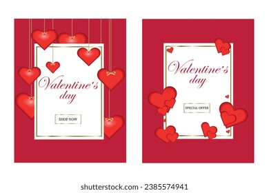 Set of card design for Valentine's Day. Cards with hearts and inscription. Vector illustration for discount greeting gift tag. Flyer template isolated on pink.