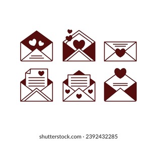 conjunto de sobres de tarjeta de amor colección de diseño vectorial en forma de corazón simple ilustración aislado