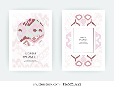 Set card ethnic bohemian arabesque pattern. Zigzag geometric abstract pastel print cover design. Tribal boho background vector illustration. Trendy template vector Wedding banner invite flyer product