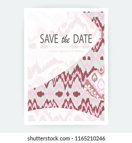 Set card ethnic bohemian arabesque pattern. Zigzag geometric abstract pastel print cover design. Tribal boho background vector illustration. Trendy template vector Wedding banner invite flyer product