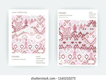 Set card ethnic bohemian arabesque pattern. Zigzag geometric abstract pastel print cover design. Tribal boho background vector illustration. Trendy template vector Wedding banner invite flyer product