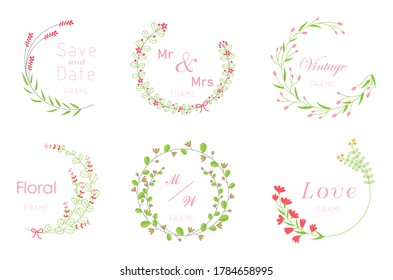 Set of card with floral frame,  Wedding ornament concept.