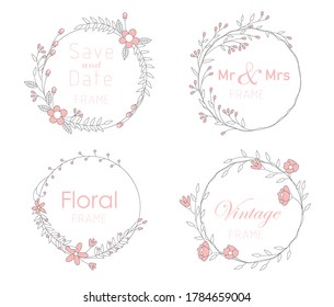 Set of card with floral frame,  Wedding ornament concept.