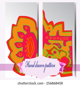 Set card with floral motif, label on a   gradient gray  background. Hand drawn.Color space.