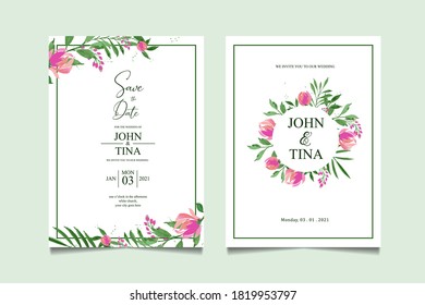Set of card with flower and leaves vector decorative greeting card or invitation design background