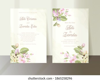 Set of card with flower Lily and Rose, leaves. Wedding ornament concept. Floral poster, invite. Vector decorative greeting card or invitation design background