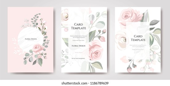 Set card and flower rose  leaves  Wedding ornament concept  Floral poster  invite  Vector decorative greeting card invitation design background