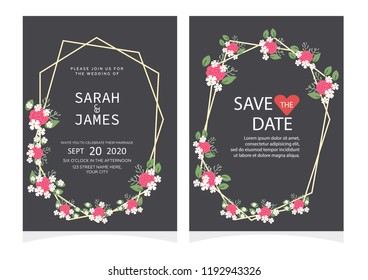 Set of card with flower rose, leaves. Floral poster, invite.  Wedding ornament concept. wedding invitation card template Vector illustration.