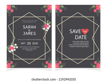 Set of card with flower rose, leaves. Floral poster, invite.  Wedding ornament concept. wedding invitation card template Vector illustration.