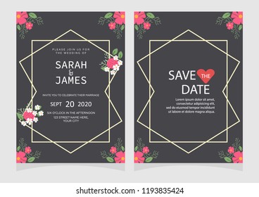 Set of card with flower rose, leaves. Floral poster, invite.  Wedding ornament concept. wedding invitation card template Vector illustration.