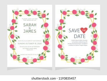 Set of card with flower rose, leaves. Floral poster, invite.  Wedding ornament concept. wedding invitation card template Vector illustration.
