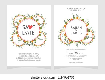 Set of card with flower rose, leaves. Floral poster, invite.  Wedding ornament concept. wedding invitation card template Vector illustration.