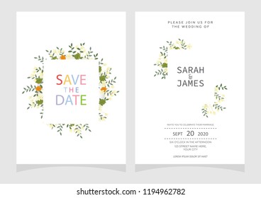 Set of card with flower rose, leaves. Floral poster, invite.  Wedding ornament concept. wedding invitation card template Vector illustration.