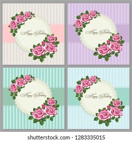 Set of card with flower rose, leaves. Set of Birthday card, poster, template, greeting cards, flower, Vector illustrations, design elements isolated on white - Vector.