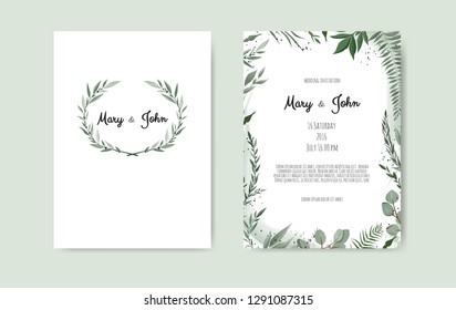 Set of card with flower rose, leaves and geometrical frame. Wedding ornament concept.