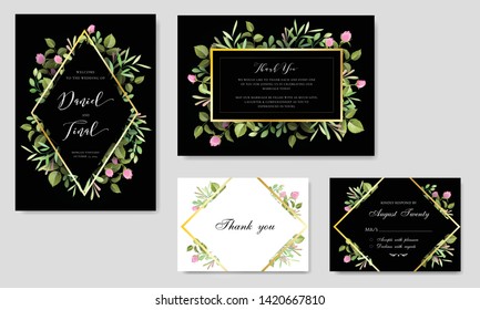 Set of card with flower rose, leaves. Wedding ornament concept. Floral poster, invite. Vector decorative greeting card or invitation design background