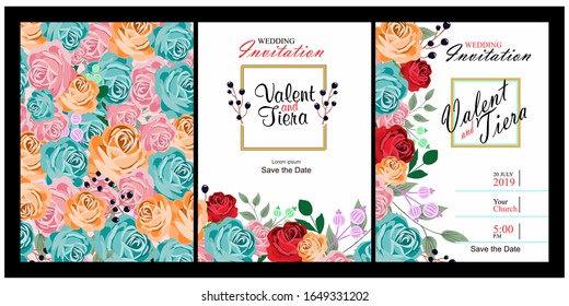 Set of card with flower rose, leaves. Wedding ornament concept. Floral poster, invite. Vector decorative greeting card, invitation design background
