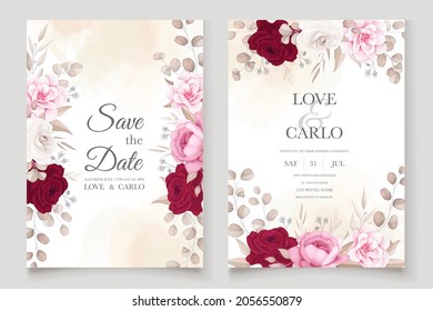 Set of card with flower rose, leaves. Wedding ornament concept. Floral poster, invite. Vector decorative greeting card or invitation design background