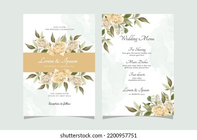 Set of card with flower rose and leaves. Wedding ornament concept. Floral poster invitation. Vector decorative greeting card or invitation design background