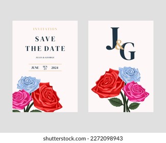 Set of card with flower rose, leaves. Wedding ornament concept. Floral poster. Vector decorative greeting card or invitation design background