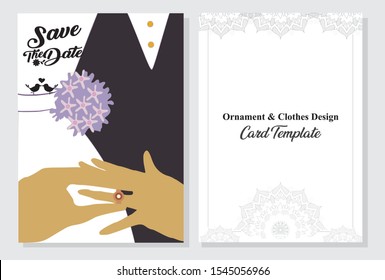 Set of card with flower rose and wedding ring. the concept of a wedding party