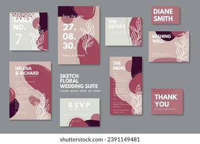 Set of card with flower - wedding ornament concept.	
