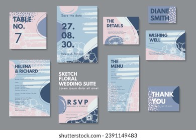 Set of card with flower - wedding ornament concept.	
