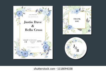 Set of card with flowers composition. Card template background for sale, congratulation, signboard, advertising. Vector illustration