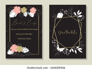 Set of card with flowers and leaves. Wedding invitation card template. Wedding ornament concept. Vector decorative greeting card or invitation design background. Vector. illustration.