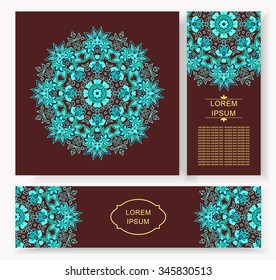 set card, flyer, banner with abstract ornament round mandala