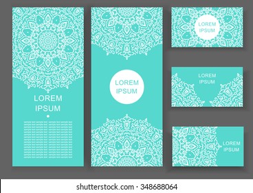 set card, flyer, banner with abstract ornament round mandala
