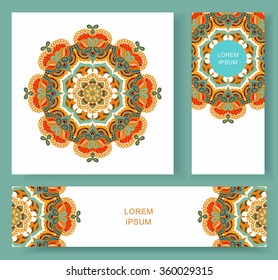 set card, flyer, banner with abstract ornament round mandala