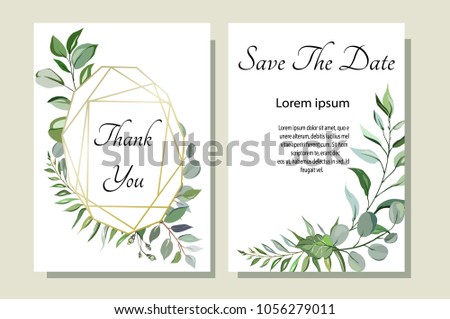 Set of card with forest leaves. Wedding ornament concept. Floral poster, invite. Vector decorative greeting card or invitation design background