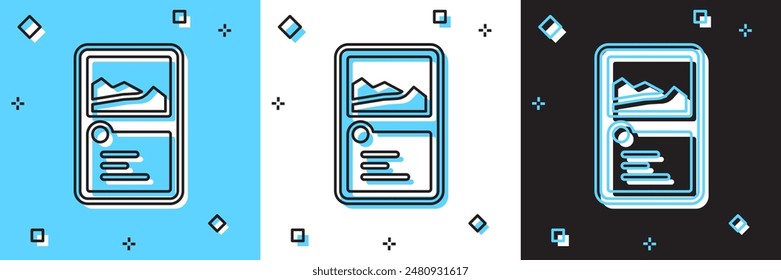 Das Symbol für die Kollektion des Kartenspiels auf blauem und weißem, schwarzem Hintergrund festlegen. Fantasy UI Kit mit magischen Gegenständen.  Vektorgrafik