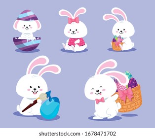 set card of happy easter with decoration vector illustration design